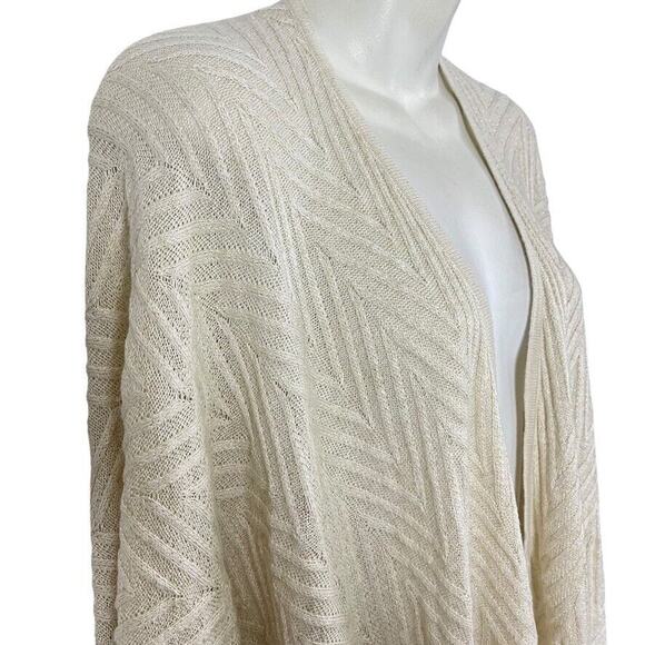 Calvin Klein Womens Wrap Poncho Open Cardigan Herringbone Ivory Gold Sweater O/S - Picture 6 of 16